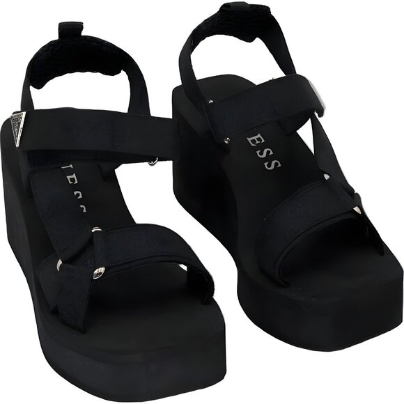 GUESS Daysa Quattro-G Platform Wedge Sandals Black Women's US 8M - Picture 1 of 6